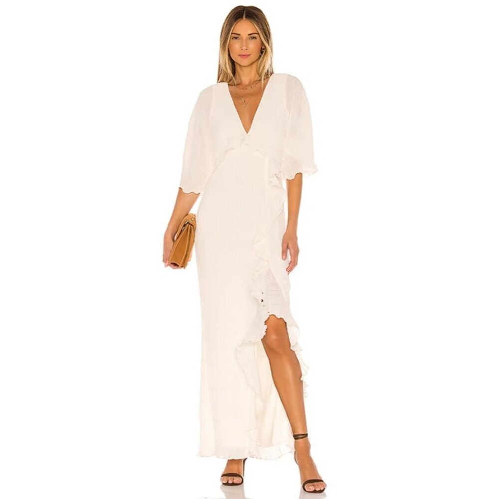 NWT House of Harlow 1960 x Revolve Anabelle Ruffle Maxi Dress Ivory Size Large